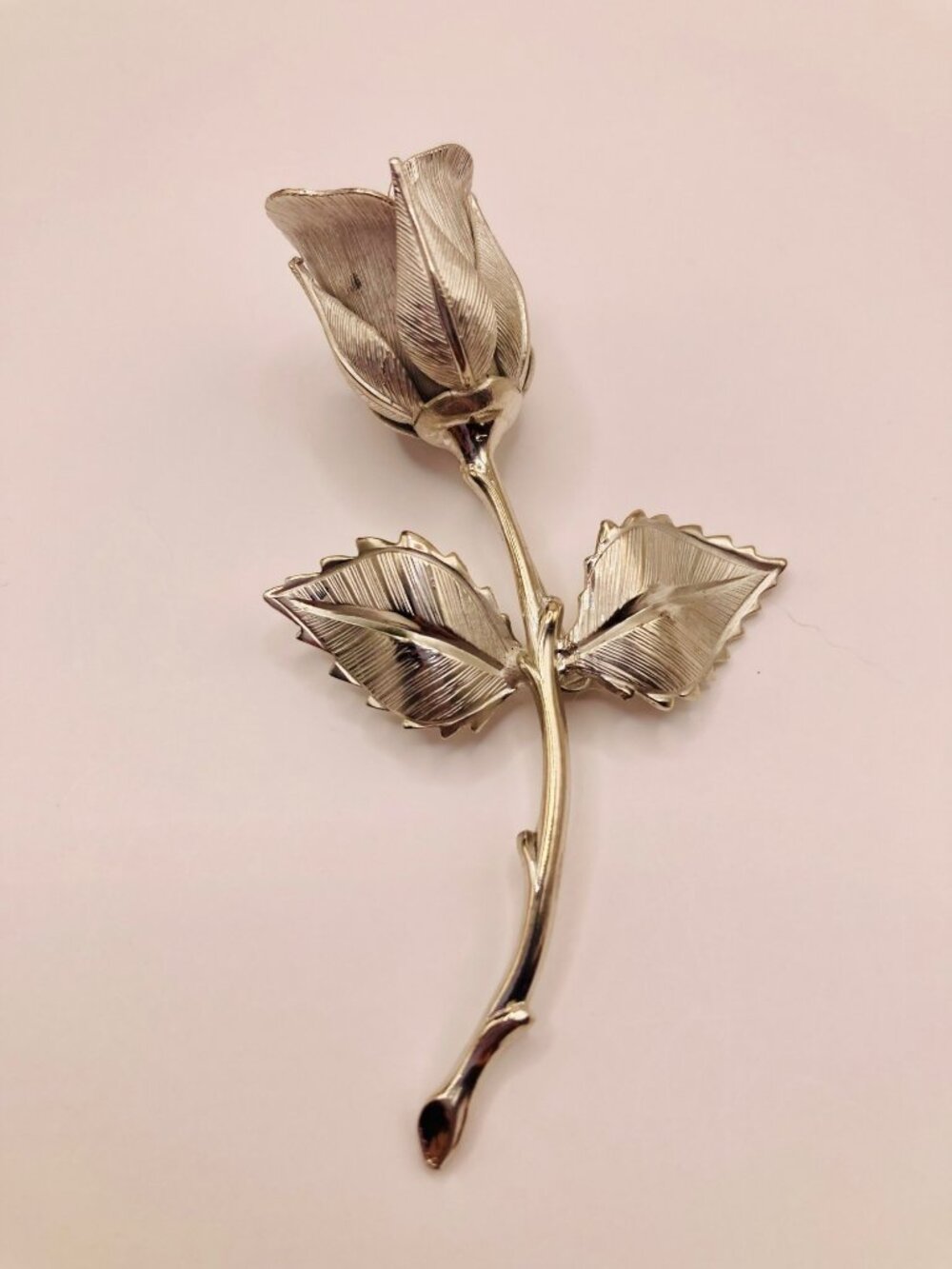 Silver Tone Rose Brooch Pin Floral Design -80B
